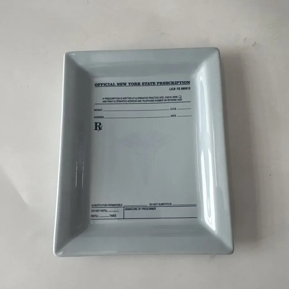 Fishs Eddy New York State RX Prescription Drug Pad Trinket Dish Tray Plate 7x5.5